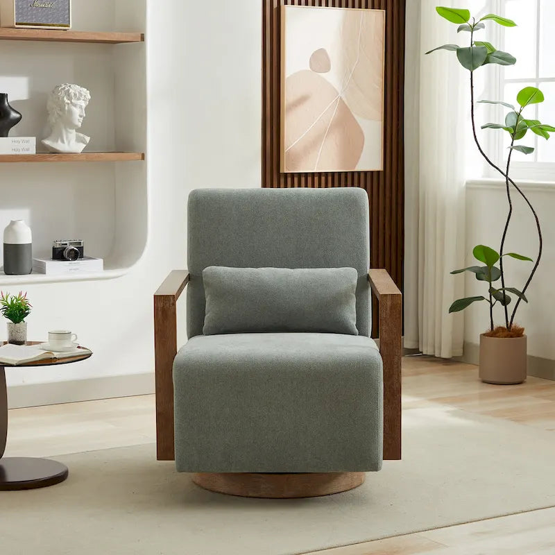 Poltrona girevole a 360° in misto lino verde chiaro, stile retrò, 1 posto