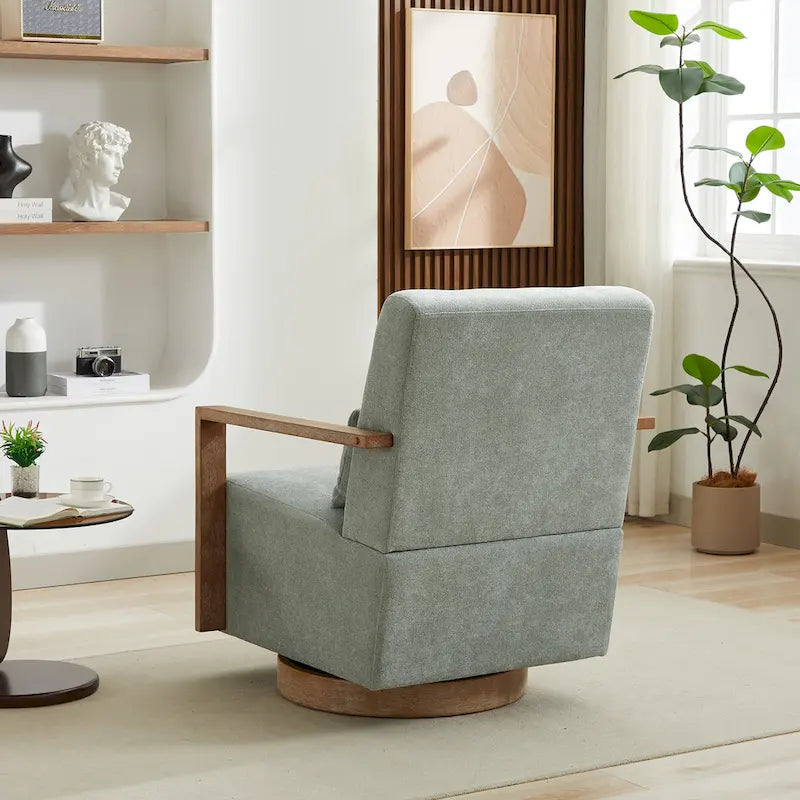 Poltrona girevole a 360° in misto lino verde chiaro, stile retrò, 1 posto