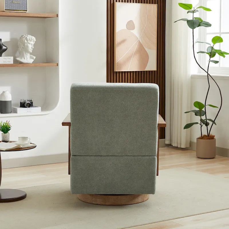 Poltrona girevole a 360° in misto lino verde chiaro, stile retrò, 1 posto