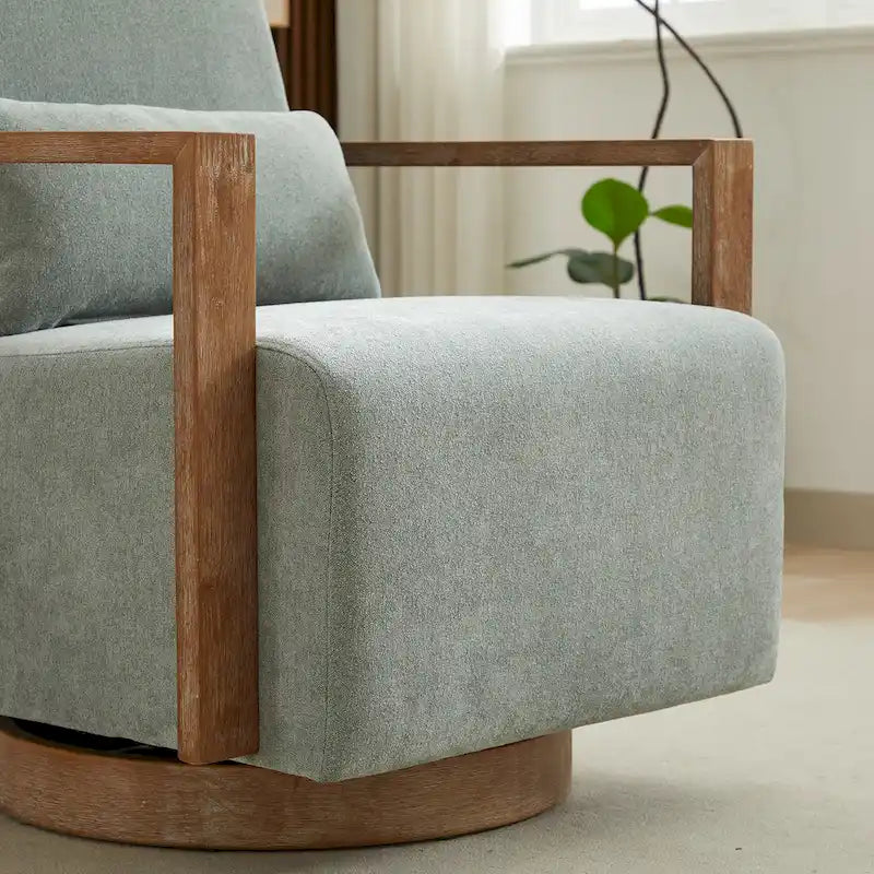 Poltrona girevole a 360° in misto lino verde chiaro, stile retrò, 1 posto