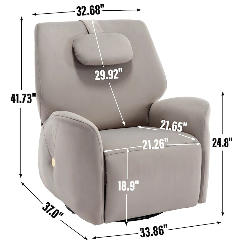 Poltrona reclinabile elettrica girevole e a dondolo con cuscino di supporto lombare e cervicale, rotazione massima di 270 gradi, porte USB e Type-C