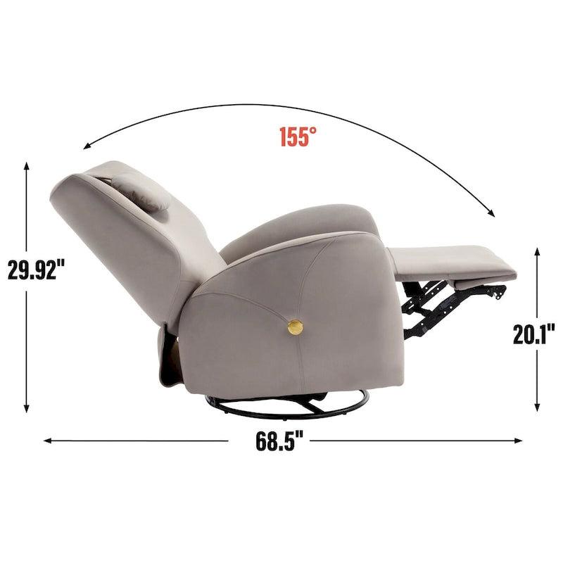 Poltrona reclinabile elettrica girevole e a dondolo con cuscino di supporto lombare e cervicale, rotazione massima di 270 gradi, porte USB e Type-C