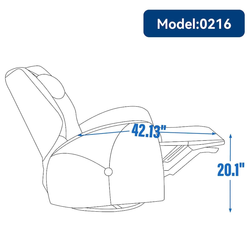 Poltrona reclinabile elettrica girevole e a dondolo con cuscino di supporto lombare e cervicale, rotazione massima di 270 gradi, porte USB e Type-C