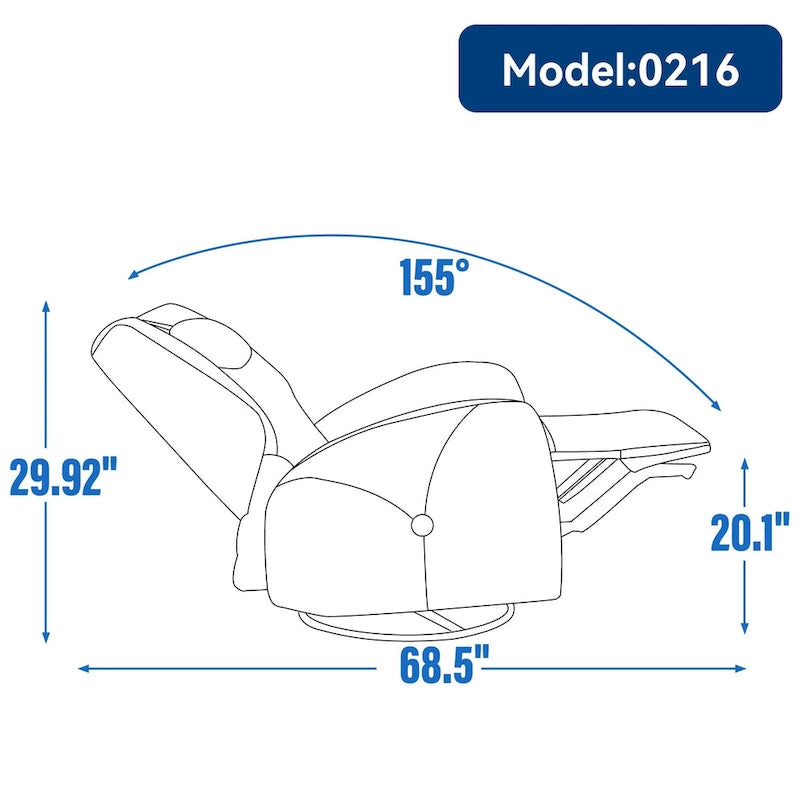 Poltrona reclinabile elettrica girevole e a dondolo con cuscino di supporto lombare e cervicale, rotazione massima di 270 gradi, porte USB e Type-C