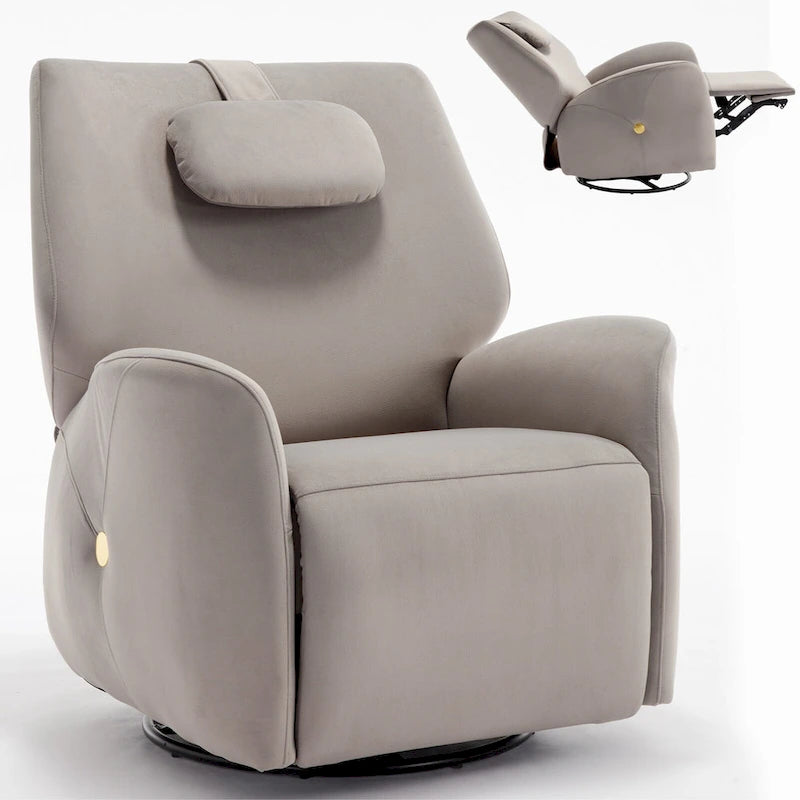 Poltrona reclinabile elettrica girevole e a dondolo con cuscino di supporto lombare e cervicale, rotazione massima di 270 gradi, porte USB e Type-C
