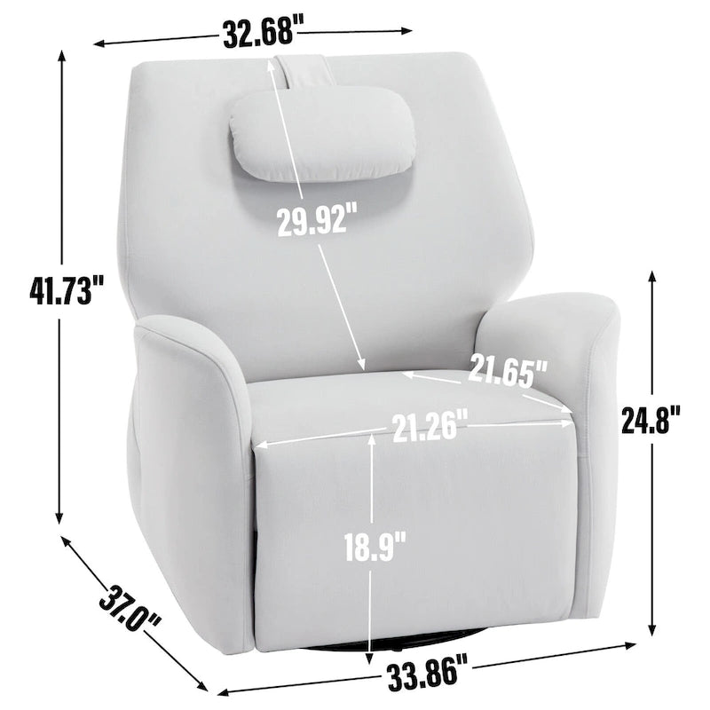Poltrona reclinabile elettrica girevole e a dondolo con cuscino di supporto lombare e cervicale, rotazione massima di 270 gradi, porte USB e Type-C