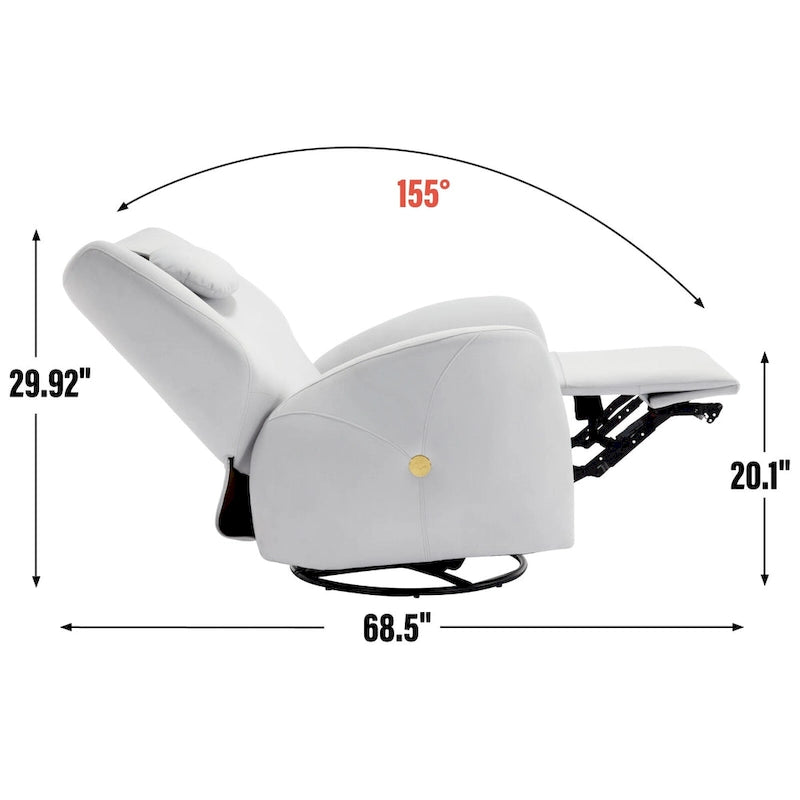 Poltrona reclinabile elettrica girevole e a dondolo con cuscino di supporto lombare e cervicale, rotazione massima di 270 gradi, porte USB e Type-C