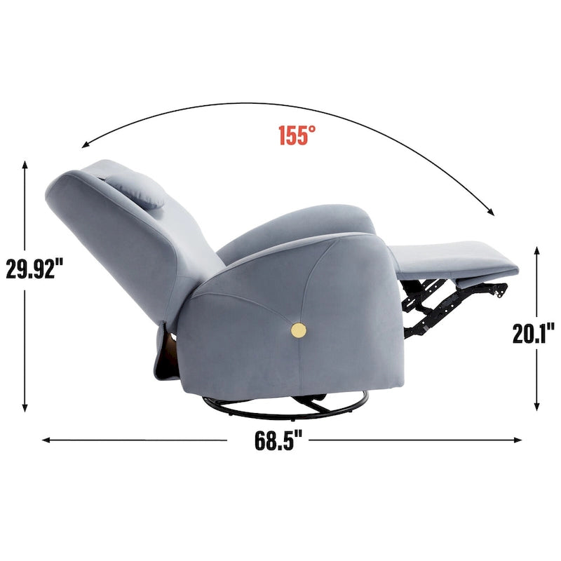 Poltrona reclinabile elettrica girevole e a dondolo con cuscino di supporto lombare e cervicale, rotazione massima di 270 gradi, porte USB e Type-C
