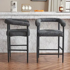 Set di 2 Moderni Sgabelli da Bar in Bouclé, Altezza Bancone con Struttura in Metallo e Braccioli per Isola Cucina, Sala da Pranzo