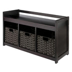 Panca Contenitore 4 Posti 3 Cesti Intrecciati Pieghevoli Espresso Cioccolato 95 cm