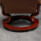 Poltrona reclinabile manuale in pelle PU, poltrona relax moderna, poltrona girevole regolabile con base in legno e poggiapiedi