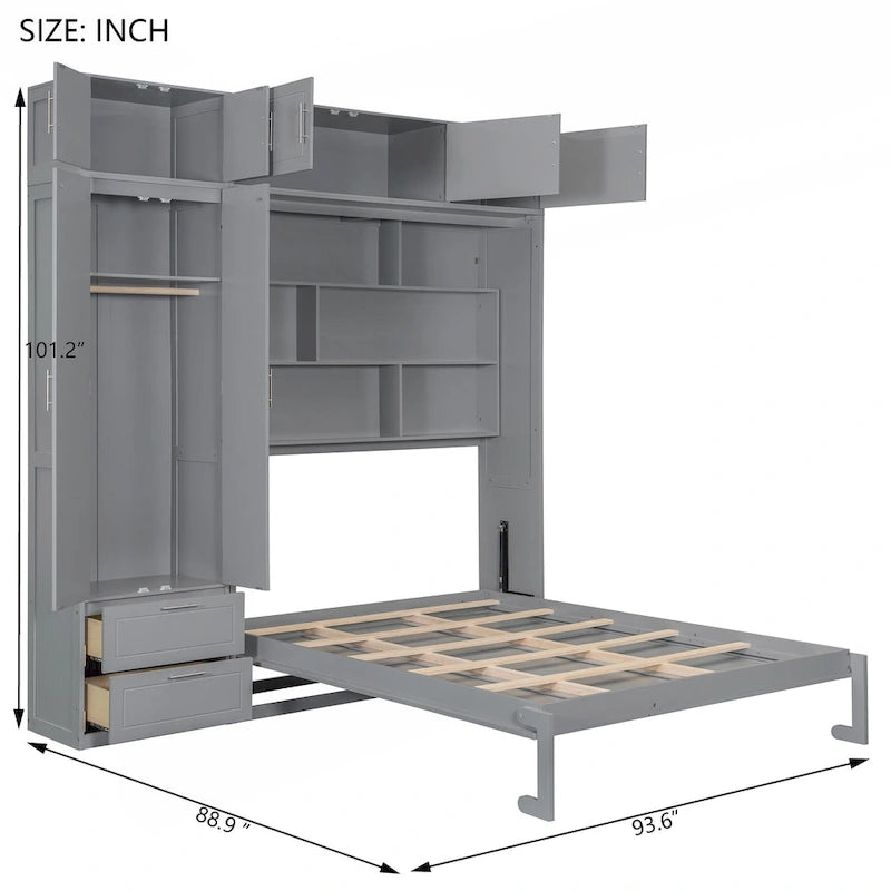 Letto Murphy versatile matrimoniale con contenitore integrato e design pieghevole per ottimizzare lo spazio