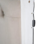 Letto a piattaforma matrimoniale in legno con testiera imbottita e LED e 2 cassetti, bianco antico