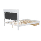 Letto a piattaforma matrimoniale in legno con testiera imbottita e LED e 2 cassetti, bianco antico