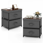Comodino Grigio in Tessuto a 2 Cassetti, Stile Industriale, Set da 2