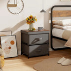 Comodino Grigio in Tessuto a 2 Cassetti, Stile Industriale, Set da 2