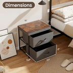 Comodino Grigio in Tessuto a 2 Cassetti, Stile Industriale, Set da 2