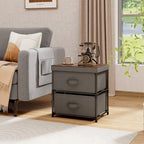 Comodino Grigio in Tessuto a 2 Cassetti, Stile Industriale, Set da 2