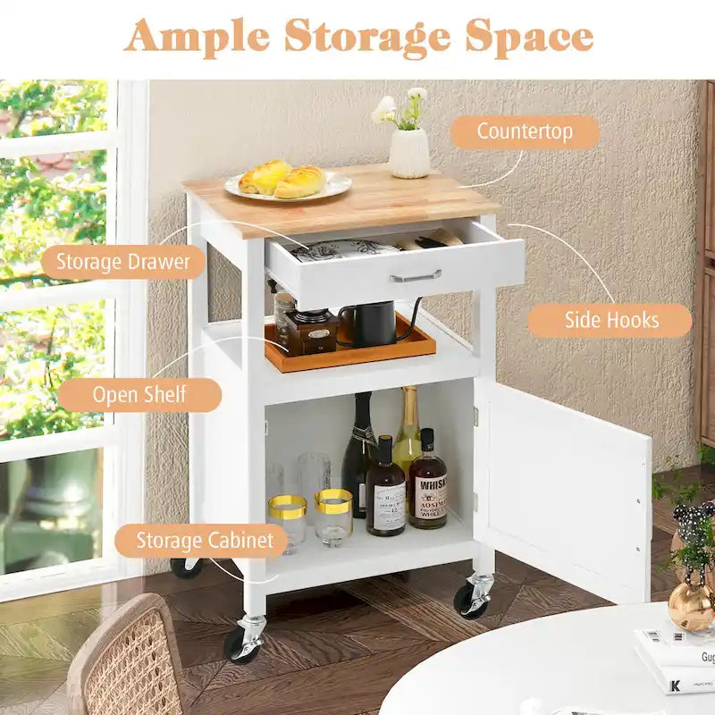 Carrello da cucina con rotelle bianco/nero, stile porta a battente