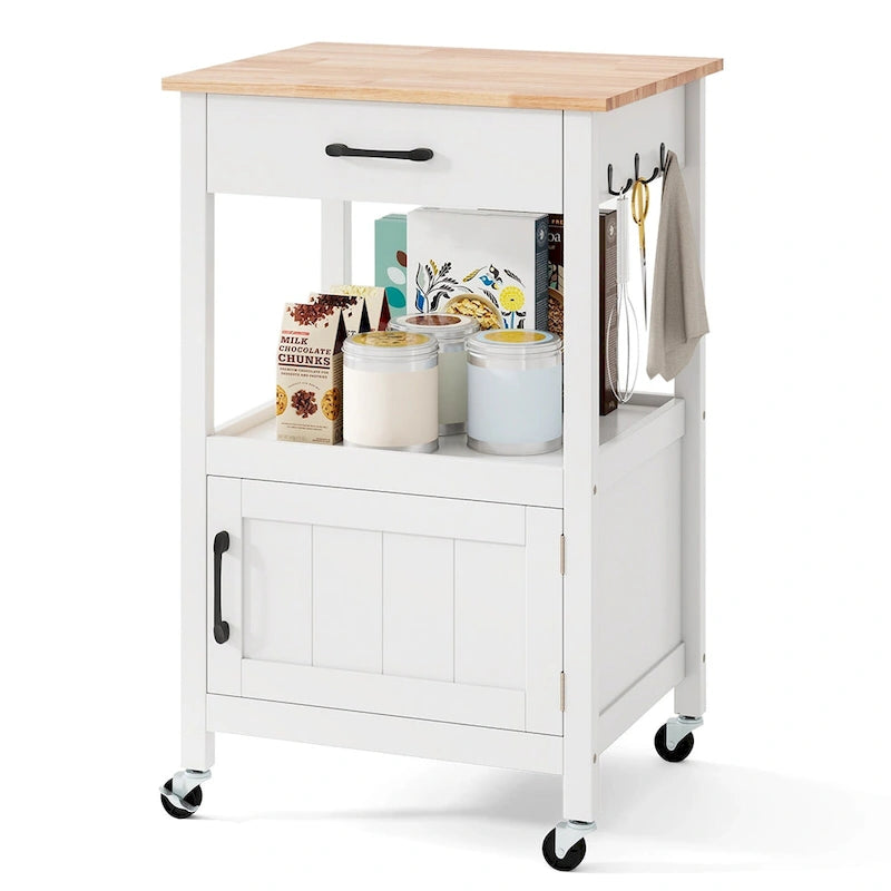 Carrello da cucina con rotelle bianco/nero, stile porta a battente