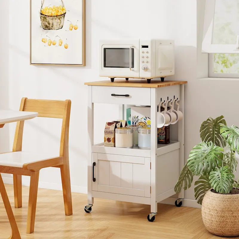 Carrello da cucina con rotelle bianco/nero, stile porta a battente