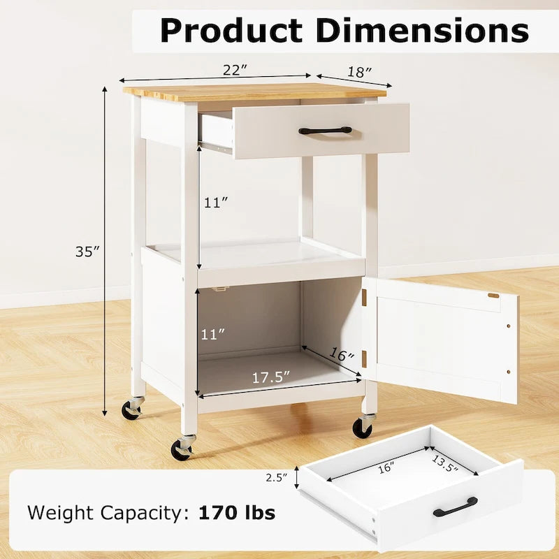 Carrello da cucina con rotelle bianco/nero, stile porta a battente
