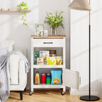 Carrello da cucina con rotelle bianco/nero, stile porta a battente