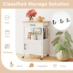 Carrello da cucina con rotelle bianco/nero, stile porta a battente