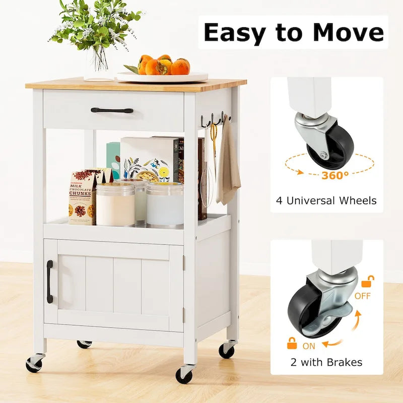 Carrello da cucina con rotelle bianco/nero, stile porta a battente