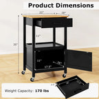 Carrello da cucina con rotelle bianco/nero, stile porta a battente