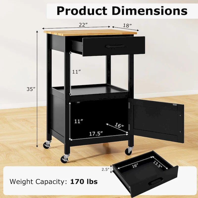 Carrello da cucina con rotelle bianco/nero, stile porta a battente