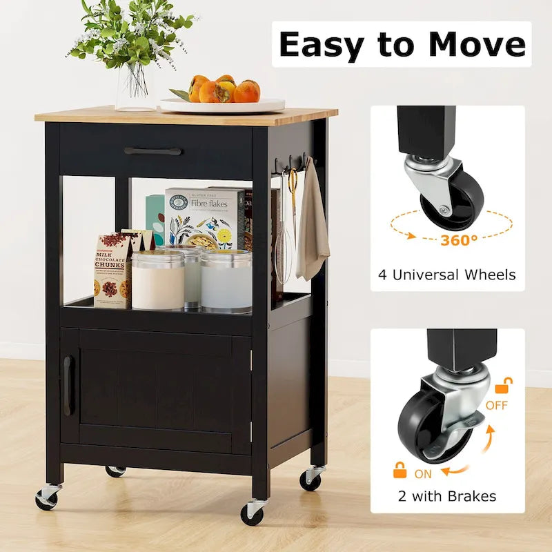 Carrello da cucina con rotelle bianco/nero, stile porta a battente