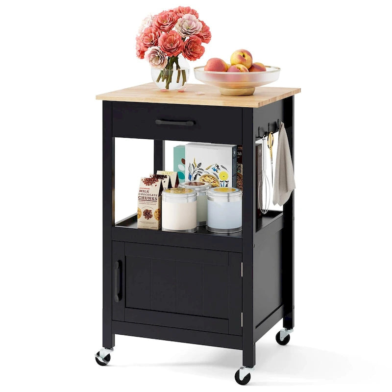 Carrello da cucina con rotelle bianco/nero, stile porta a battente