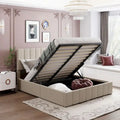 Letto matrimoniale Queen Size con piattaforma in lino - Piattaforma con sollevamento idraulico e vano nascosto, struttura in legno massello di pino