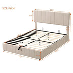 Letto matrimoniale Queen Size con piattaforma in lino - Piattaforma con sollevamento idraulico e vano nascosto, struttura in legno massello di pino