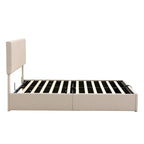 Letto matrimoniale Queen Size con piattaforma in lino - Piattaforma con sollevamento idraulico e vano nascosto, struttura in legno massello di pino