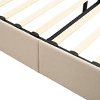 Letto matrimoniale Queen Size con piattaforma in lino - Piattaforma con sollevamento idraulico e vano nascosto, struttura in legno massello di pino