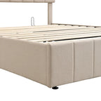 Letto matrimoniale Queen Size con piattaforma in lino - Piattaforma con sollevamento idraulico e vano nascosto, struttura in legno massello di pino