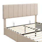 Letto matrimoniale Queen Size con piattaforma in lino - Piattaforma con sollevamento idraulico e vano nascosto, struttura in legno massello di pino