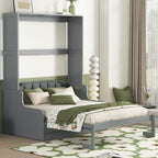 Letto a scomparsa Queen bianco/grigio/espresso con cuscino, letto a parete pieghevole per 1 persona, MDF e compensato