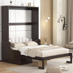 Letto a scomparsa Queen bianco/grigio/espresso con cuscino, letto a parete pieghevole per 1 persona, MDF e compensato