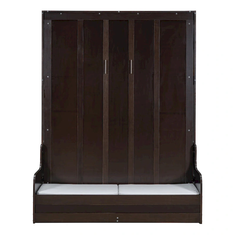 Letto a scomparsa Queen bianco/grigio/espresso con cuscino, letto a parete pieghevole per 1 persona, MDF e compensato