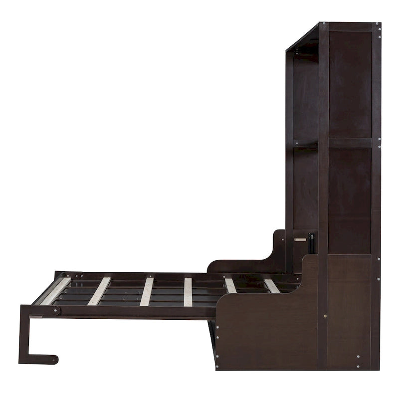 Letto a scomparsa Queen bianco/grigio/espresso con cuscino, letto a parete pieghevole per 1 persona, MDF e compensato