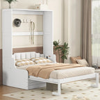Letto a scomparsa Queen bianco/grigio/espresso con cuscino, letto a parete pieghevole per 1 persona, MDF e compensato