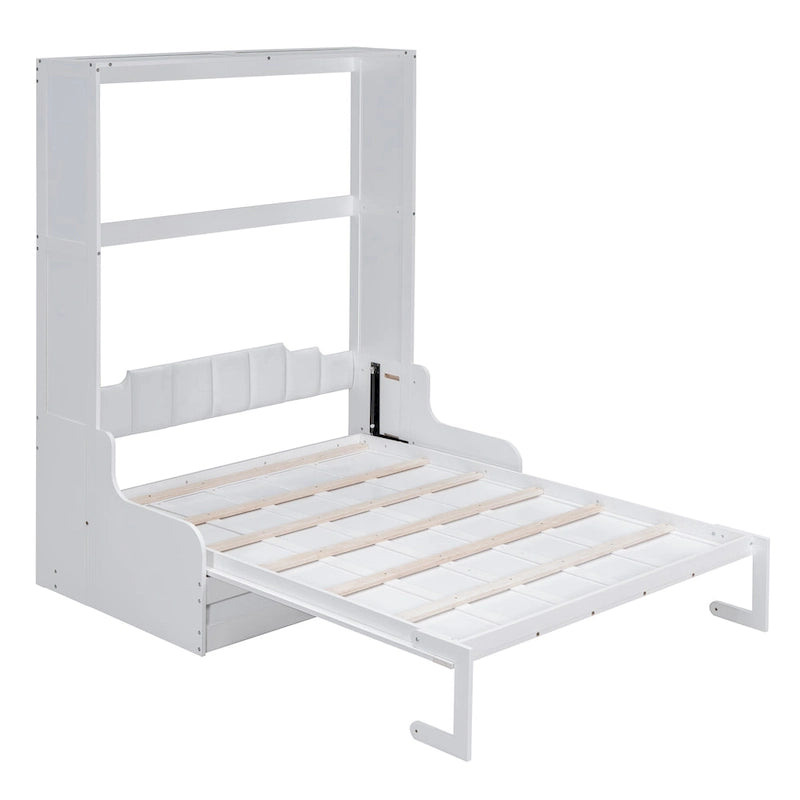 Letto a scomparsa Queen bianco/grigio/espresso con cuscino, letto a parete pieghevole per 1 persona, MDF e compensato