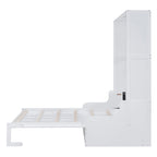 Letto a scomparsa Queen bianco/grigio/espresso con cuscino, letto a parete pieghevole per 1 persona, MDF e compensato