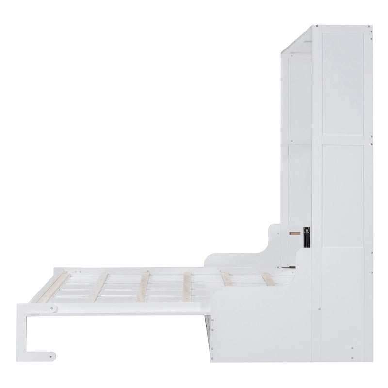 Letto a scomparsa Queen bianco/grigio/espresso con cuscino, letto a parete pieghevole per 1 persona, MDF e compensato