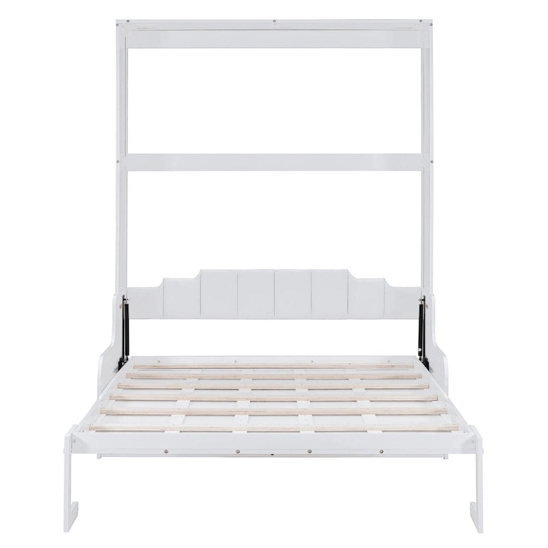 Letto a scomparsa Queen bianco/grigio/espresso con cuscino, letto a parete pieghevole per 1 persona, MDF e compensato