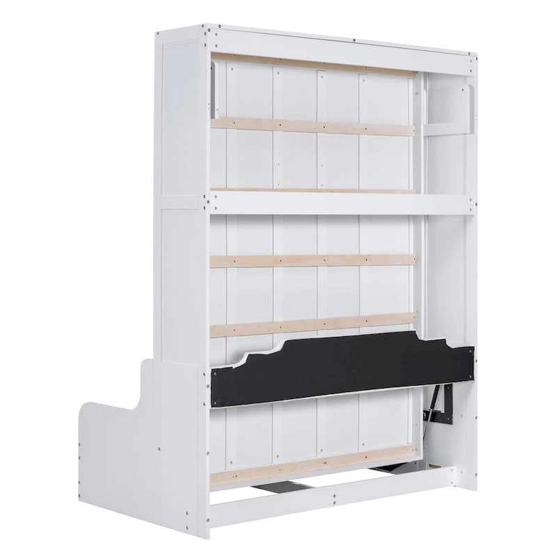 Letto a scomparsa Queen bianco/grigio/espresso con cuscino, letto a parete pieghevole per 1 persona, MDF e compensato