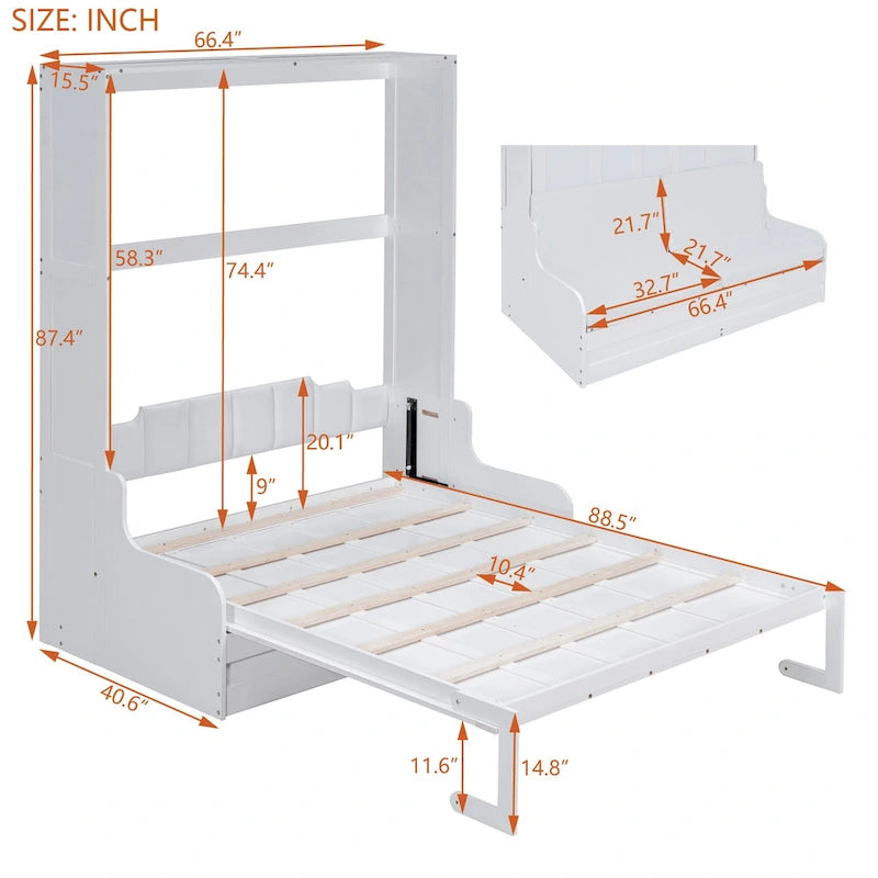 Letto a scomparsa Queen bianco/grigio/espresso con cuscino, letto a parete pieghevole per 1 persona, MDF e compensato